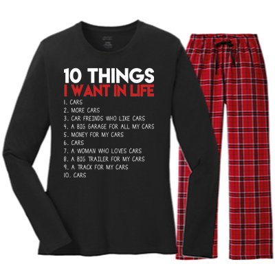 10 Things I Want In life Cars And More Cars Women's Long Sleeve Flannel Pajama Set 