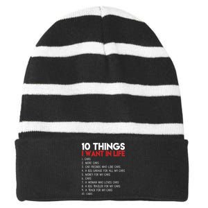 10 Things I Want In life Cars And More Cars Striped Beanie with Solid Band