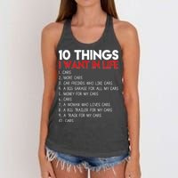 10 Things I Want In life Cars And More Cars Women's Knotted Racerback Tank