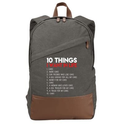 10 Things I Want In life Cars And More Cars Cotton Canvas Backpack