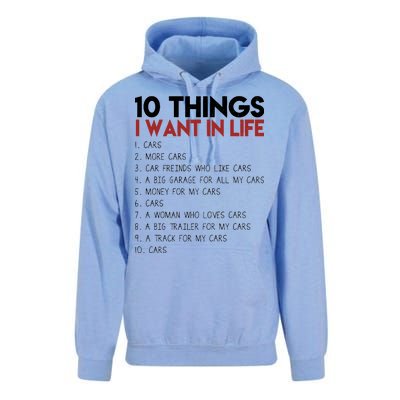 10 Things I Want In life Cars And More Cars Unisex Surf Hoodie