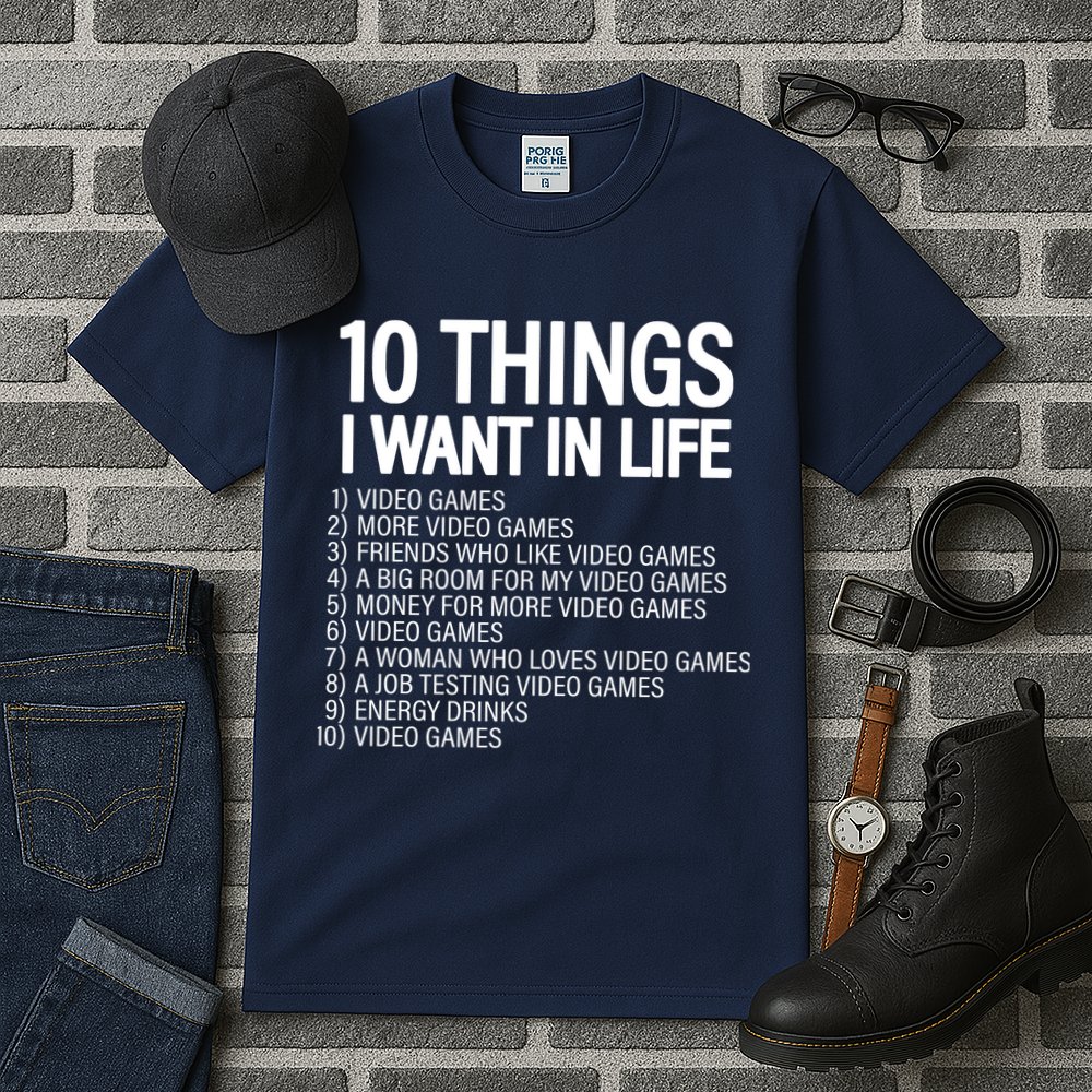 10 Things I Want In Life Funny Gamer Tall T-Shirt