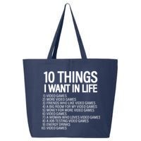 10 Things I Want In Life Funny Gamer 25L Jumbo Tote