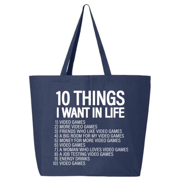 10 Things I Want In Life Funny Gamer 25L Jumbo Tote
