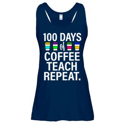 100 Days Of Coffee Teaching Repeat School Ladies Essential Flowy Tank