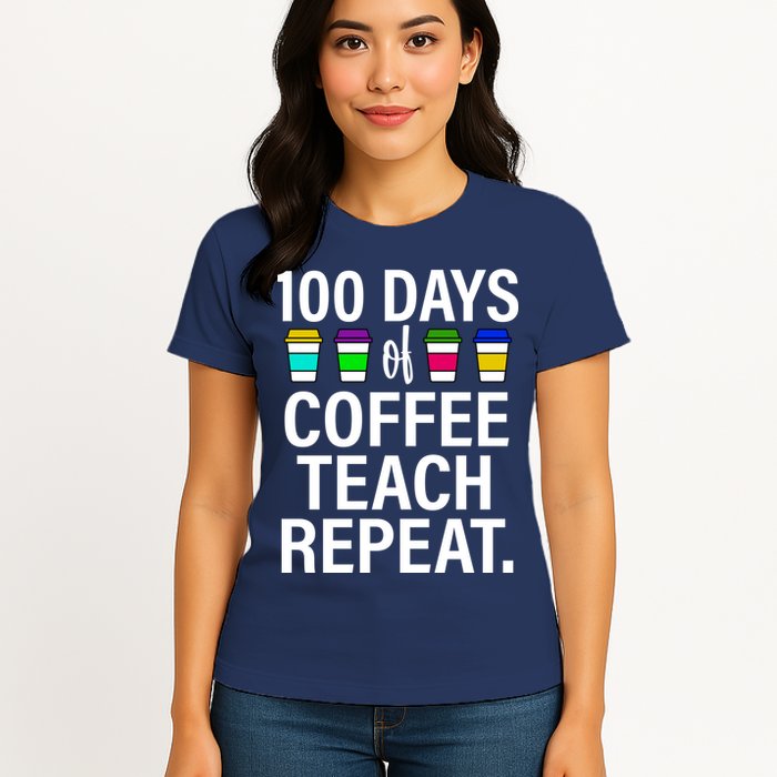 100 Days Of Coffee Teaching Repeat School Womens T-Shirt