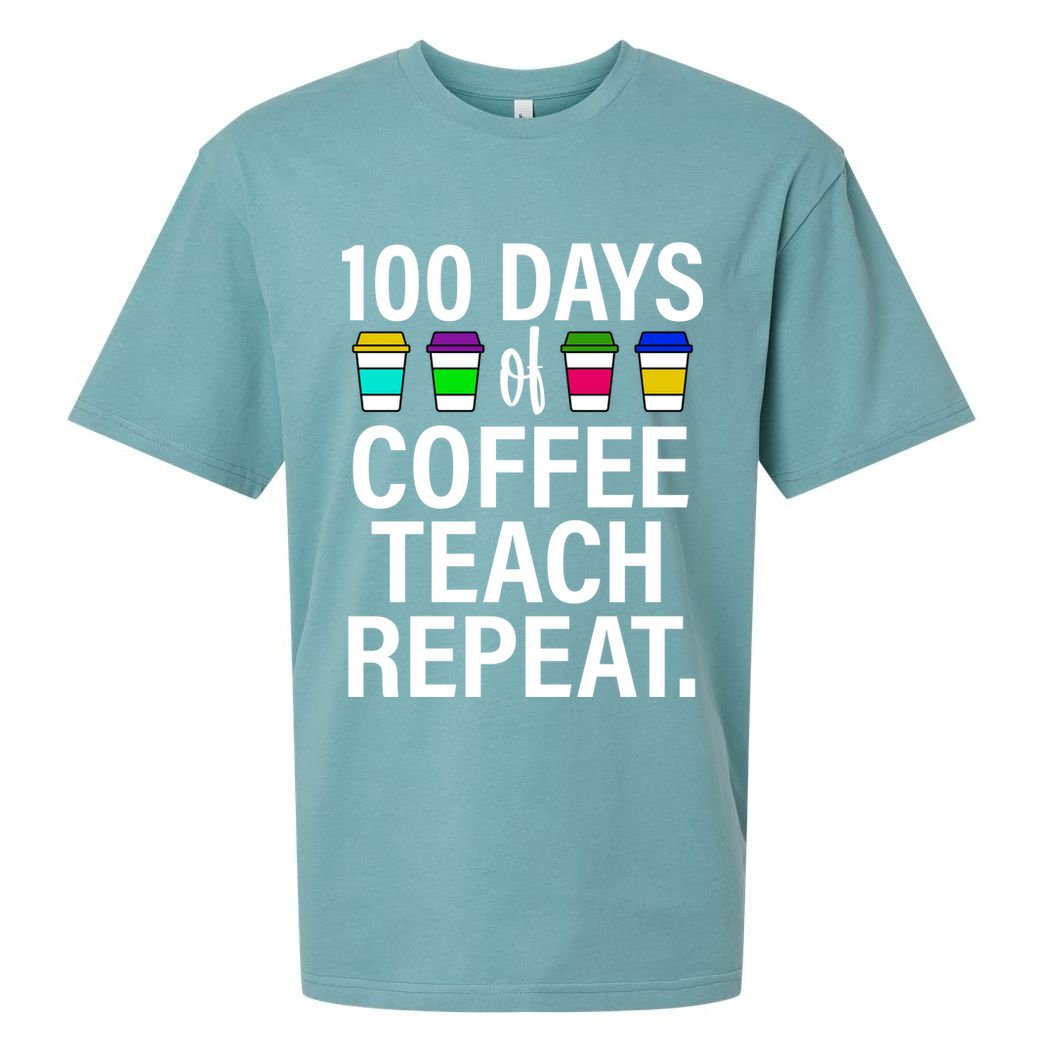 100 Days Of Coffee Teaching Repeat School Sueded Cloud Jersey T-Shirt