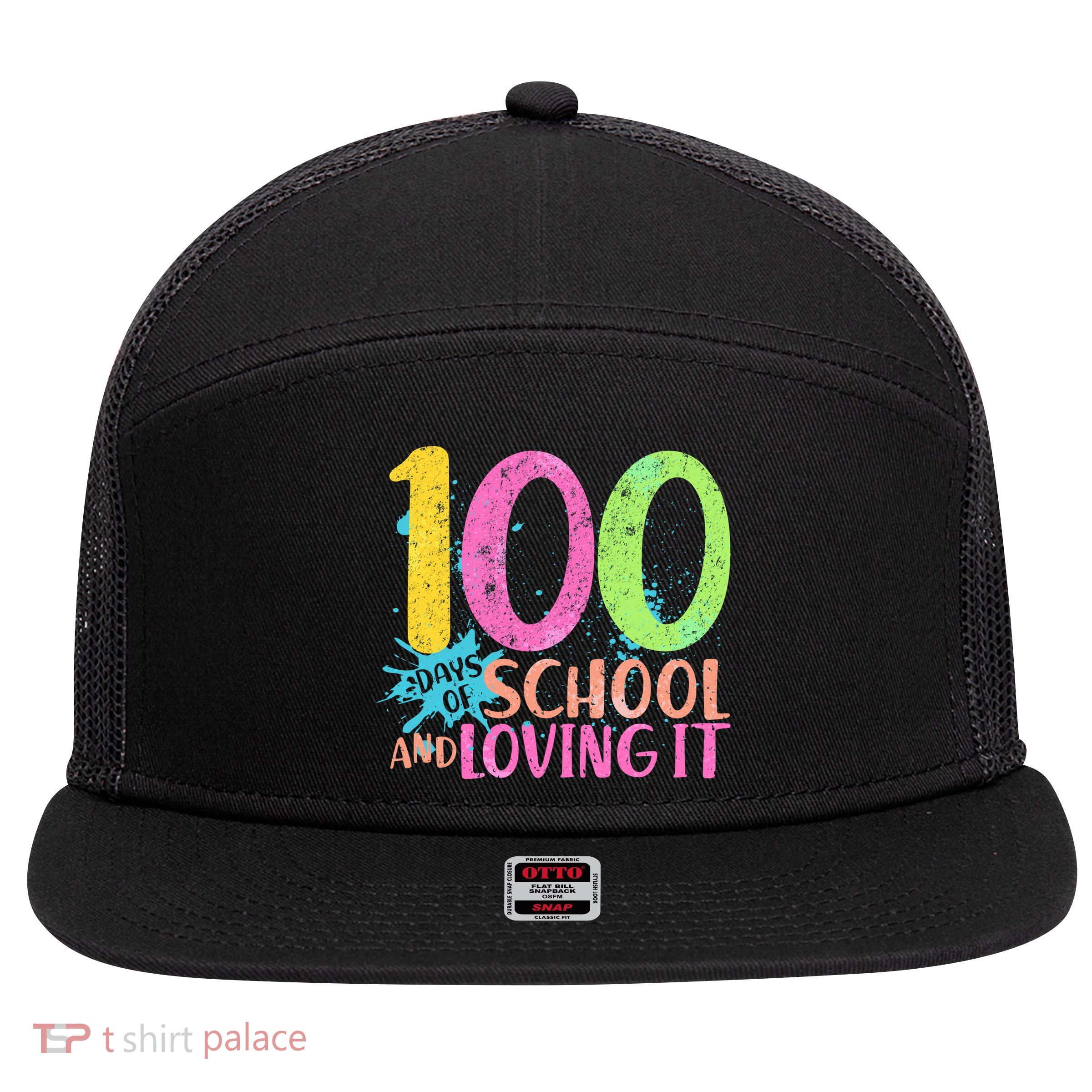 100 Days Of School And Loving It 7 Panel Mesh Trucker Snapback Hat