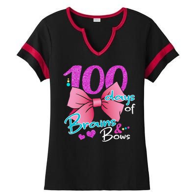 100 Days Of School Brains and Bows Ladies Halftime Notch Neck Tee