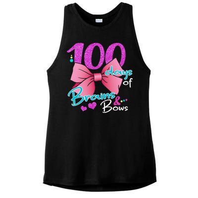 100 Days Of School Brains and Bows Ladies PosiCharge Tri-Blend Wicking Tank