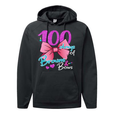 100 Days Of School Brains and Bows Performance Fleece Hoodie