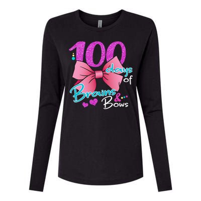 100 Days Of School Brains and Bows Womens Cotton Relaxed Long Sleeve T-Shirt