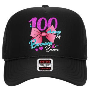 100 Days Of School Brains and Bows High Crown Mesh Back Trucker Hat