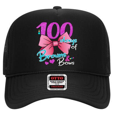 100 Days Of School Brains and Bows High Crown Mesh Back Trucker Hat