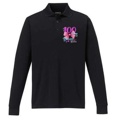 100 Days Of School Brains and Bows Performance Long Sleeve Polo