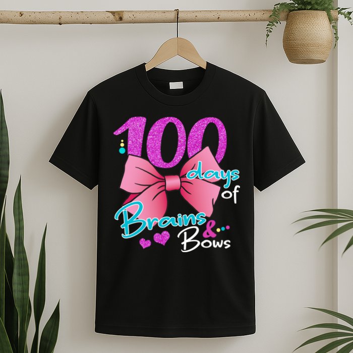 100 Days Of School Brains and Bows T-Shirt