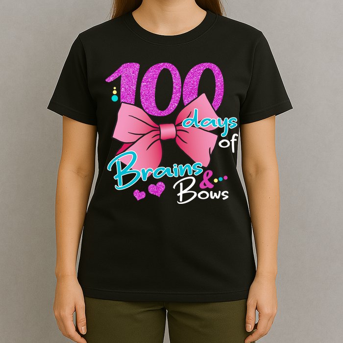 100 Days Of School Brains and Bows T-Shirt
