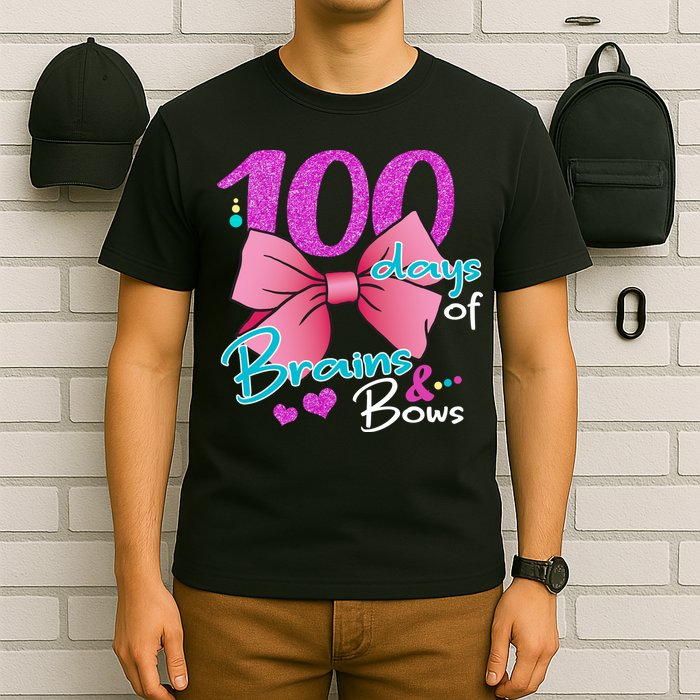 100 Days Of School Brains and Bows T-Shirt