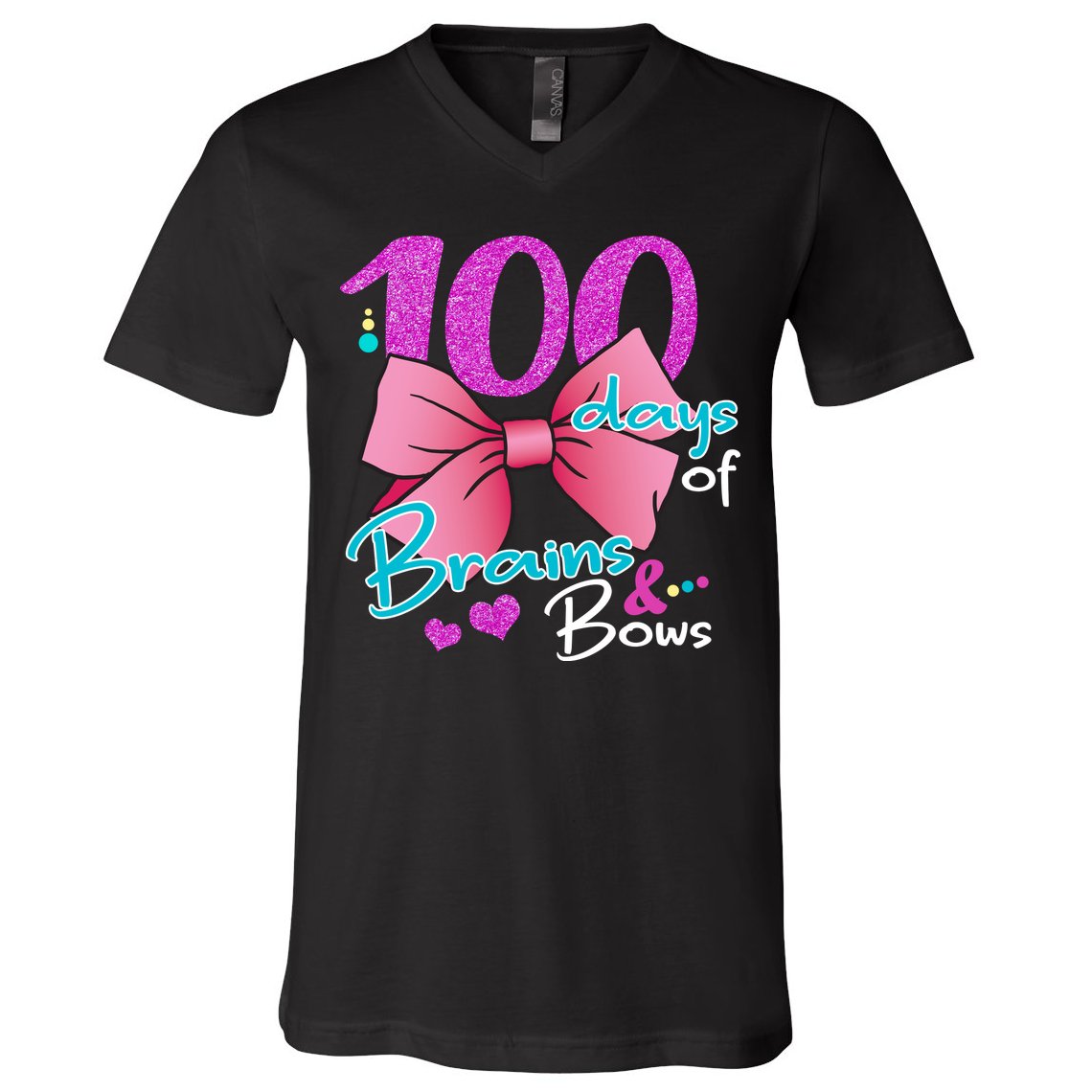 100 Days Of School Brains and Bows V-Neck T-Shirt