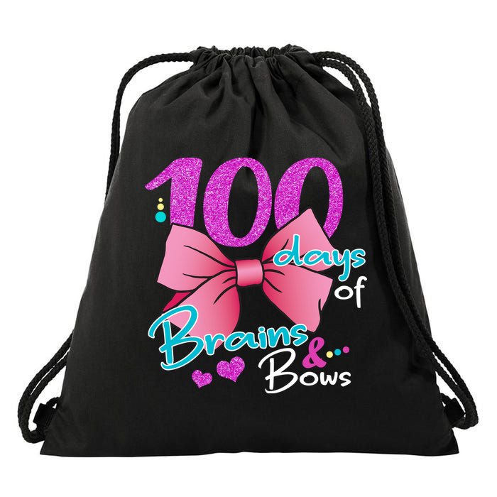 100 Days Of School Brains and Bows Drawstring Bag