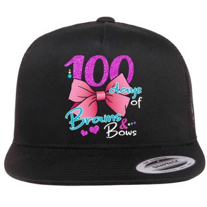 100 Days Of School Brains and Bows Flat Bill Trucker Hat