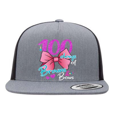 100 Days Of School Brains and Bows Flat Bill Trucker Hat