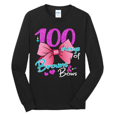100 Days Of School Brains and Bows Tall Long Sleeve T-Shirt
