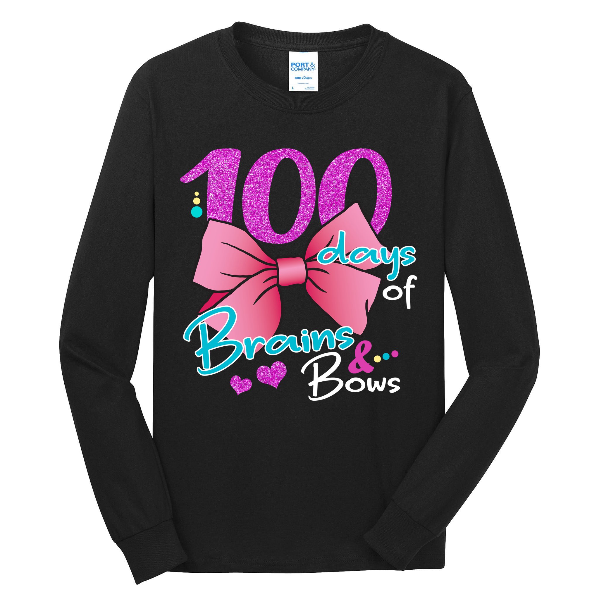 100 Days Of School Brains and Bows Tall Long Sleeve T-Shirt