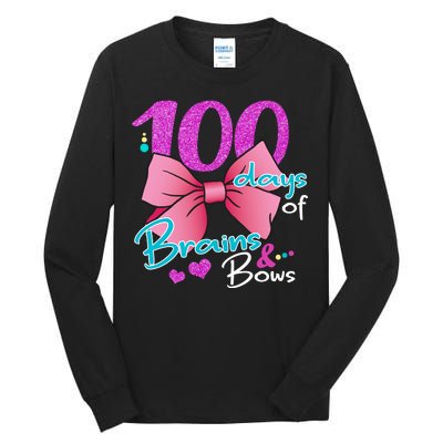 100 Days Of School Brains and Bows Tall Long Sleeve T-Shirt