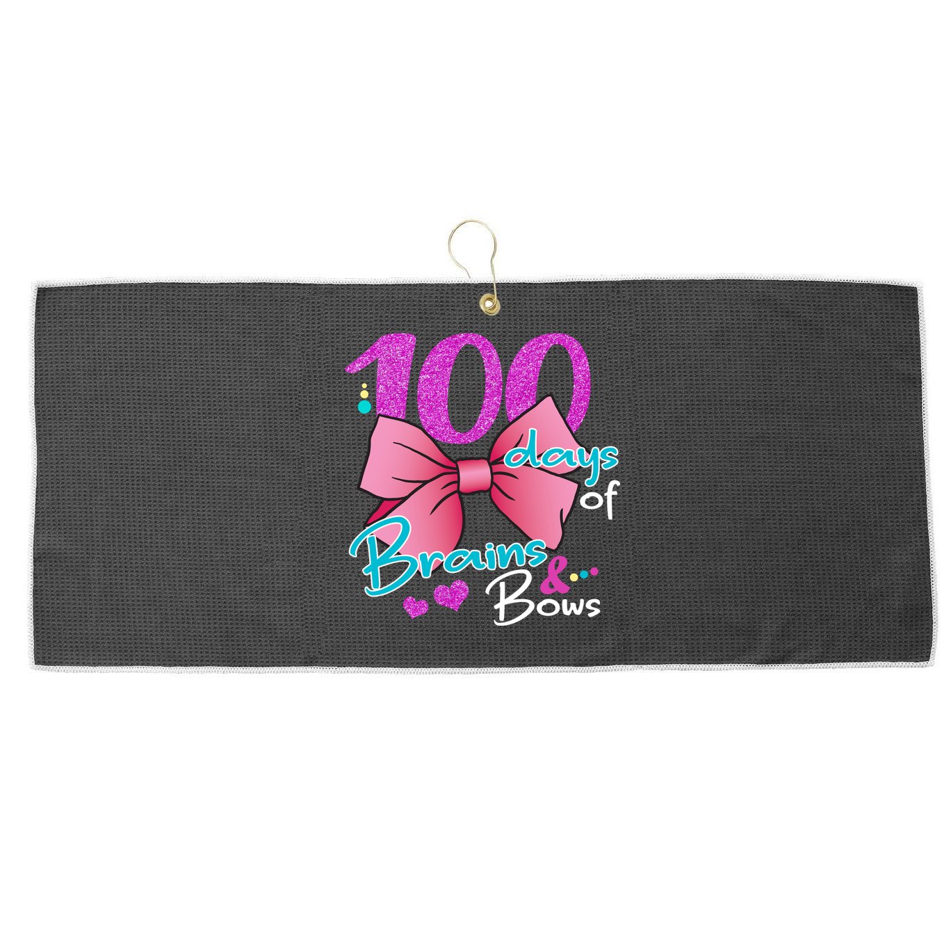 100 Days Of School Brains and Bows Large Microfiber Waffle Golf Towel