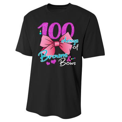 100 Days Of School Brains and Bows Performance Sprint T-Shirt