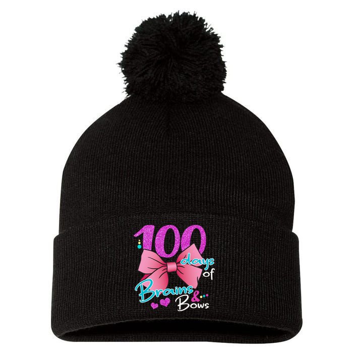 100 Days Of School Brains and Bows Pom Pom 12in Knit Beanie