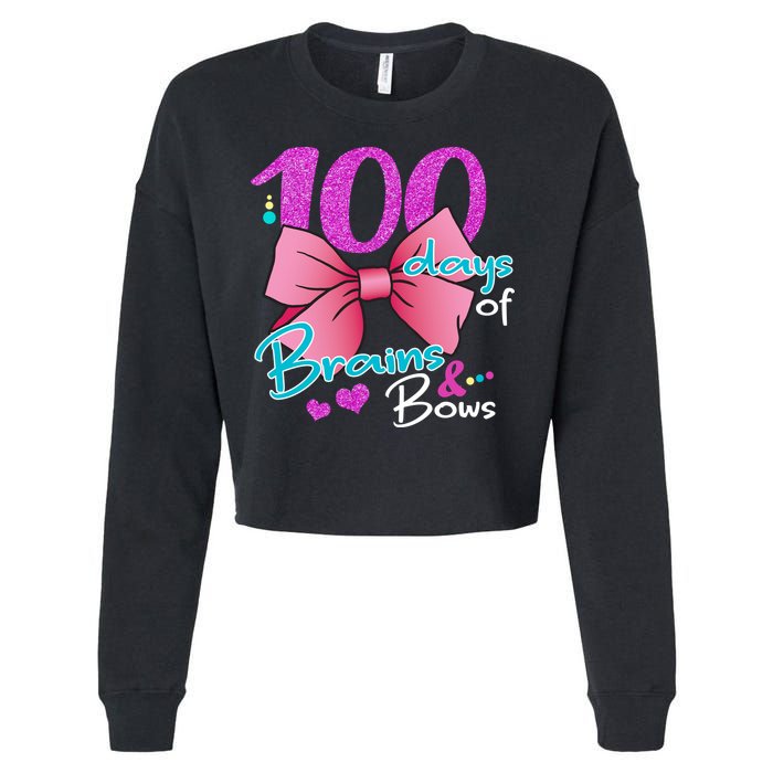 100 Days Of School Brains and Bows Cropped Pullover Crew
