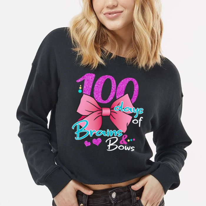 100 Days Of School Brains and Bows Cropped Pullover Crew