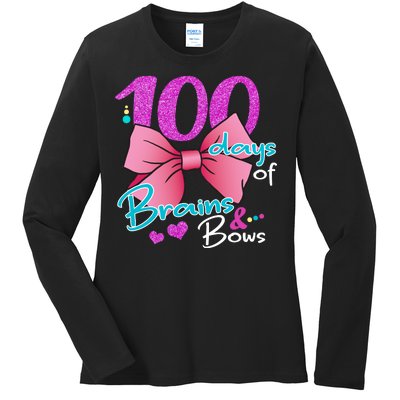 100 Days Of School Brains and Bows Ladies Long Sleeve Shirt