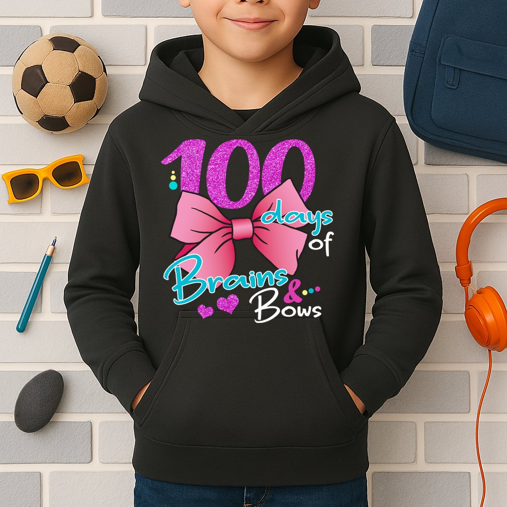 100 Days Of School Brains and Bows Kids Hoodie