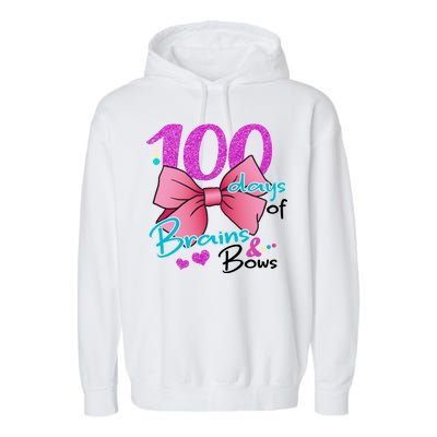 100 Days Of School Brains and Bows Garment-Dyed Fleece Hoodie