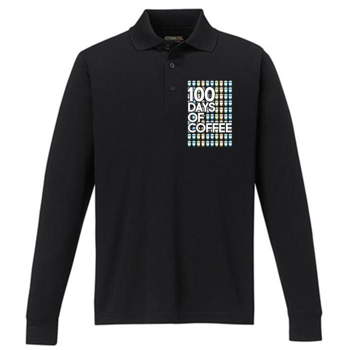 100 Days Of School (Coffee) Performance Long Sleeve Polo