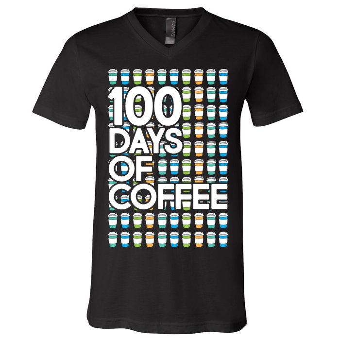 100 Days Of School (Coffee) V-Neck T-Shirt