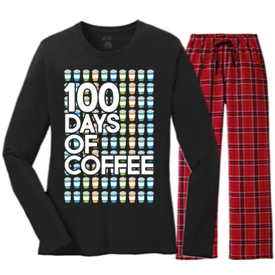 100 Days Of School (Coffee) Women's Long Sleeve Flannel Pajama Set 