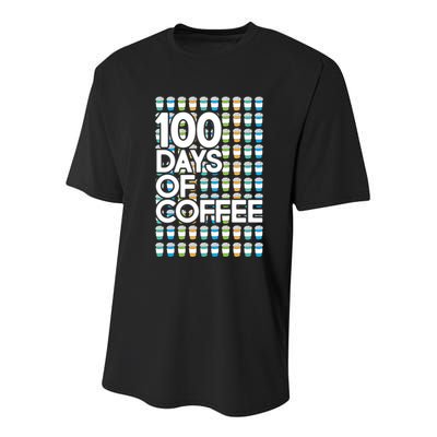 100 Days Of School (Coffee) Youth Performance Sprint T-Shirt