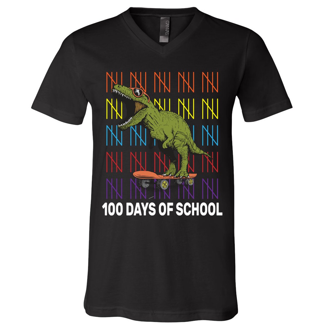 100 Days of School Cool Dinosaur V-Neck T-Shirt