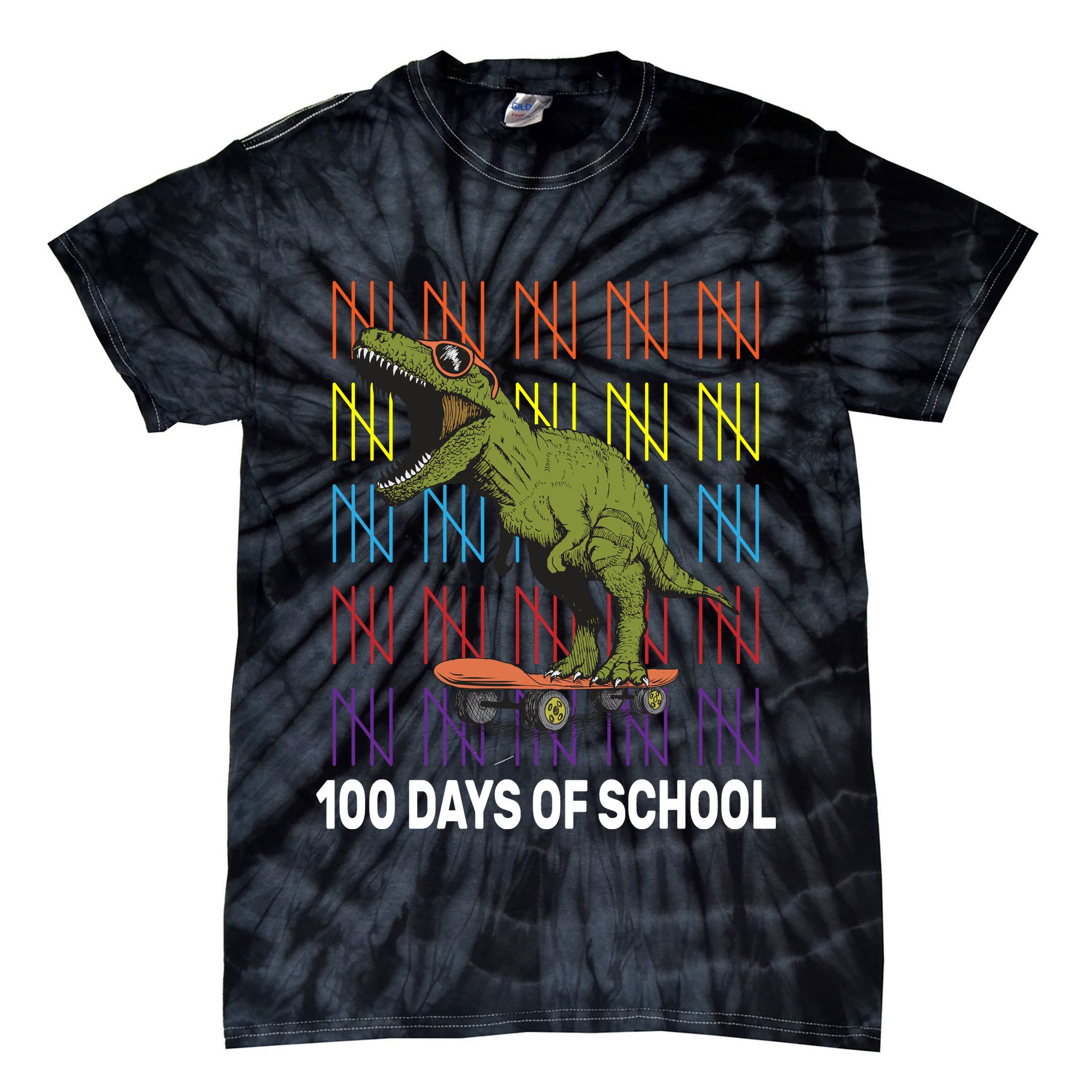100 Days of School Cool Dinosaur Tie-Dye T-Shirt