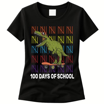 100 Days of School Cool Dinosaur Womens T-Shirt