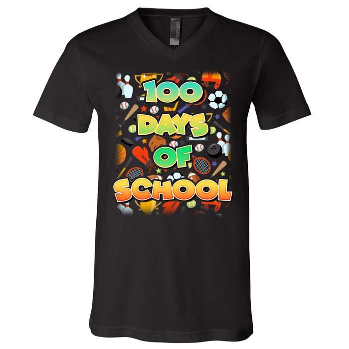 100 Days Of School Sports V-Neck T-Shirt