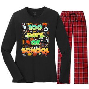 100 Days Of School Sports Women's Long Sleeve Flannel Pajama Set 