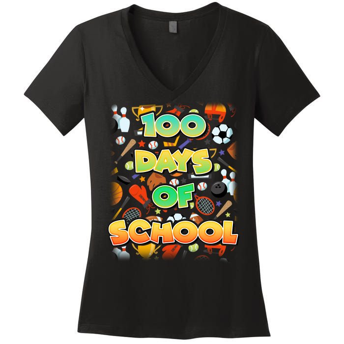 100 Days Of School Sports Women's V-Neck T-Shirt