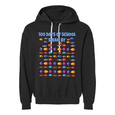 100 Days Of School Swam By Fish Garment-Dyed Fleece Hoodie