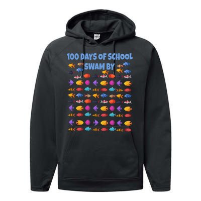 100 Days Of School Swam By Fish Performance Fleece Hoodie