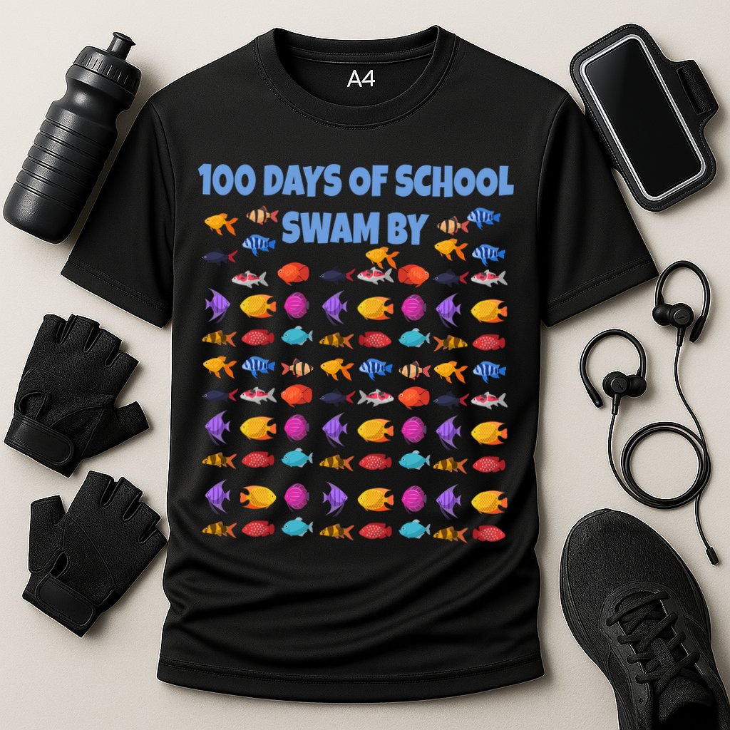 100 Days Of School Swam By Fish Performance Shirt